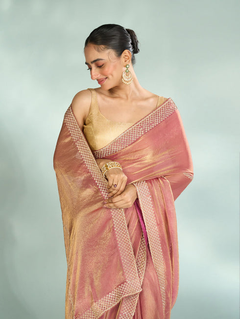 Mohey Elegant Pink Organza Saree