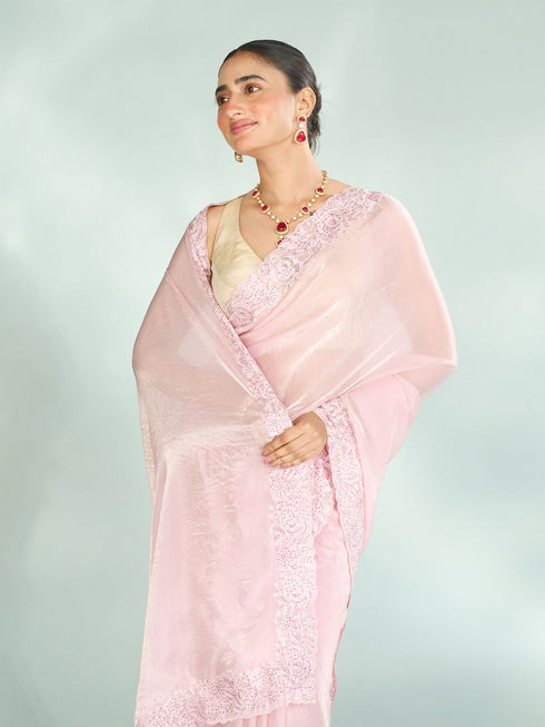 Mohey Festive Pink Organza Saree