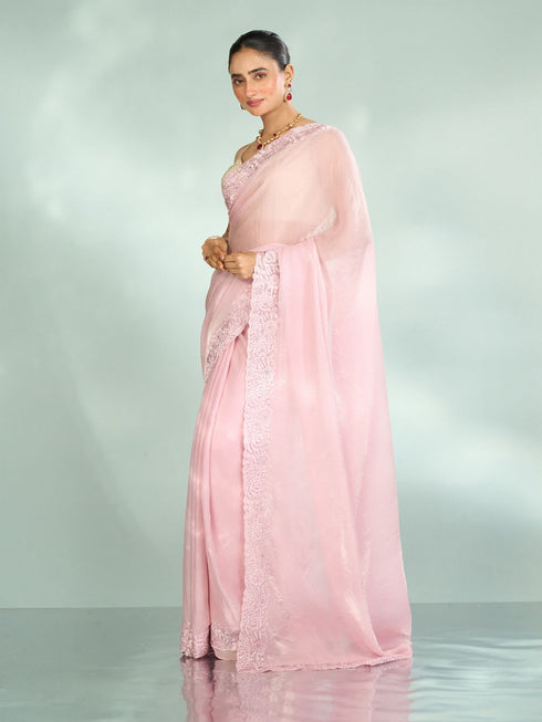 Mohey Festive Pink Organza Saree