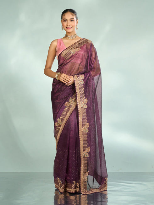 Mohey Enchanting Wine Festive Saree