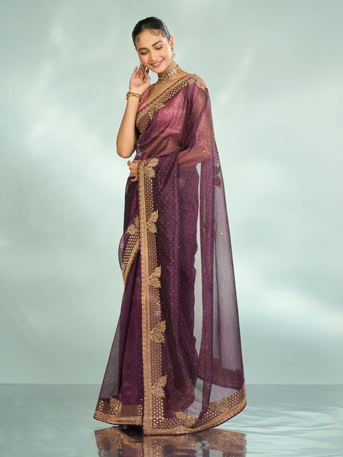 Mohey Enchanting Wine Festive Saree