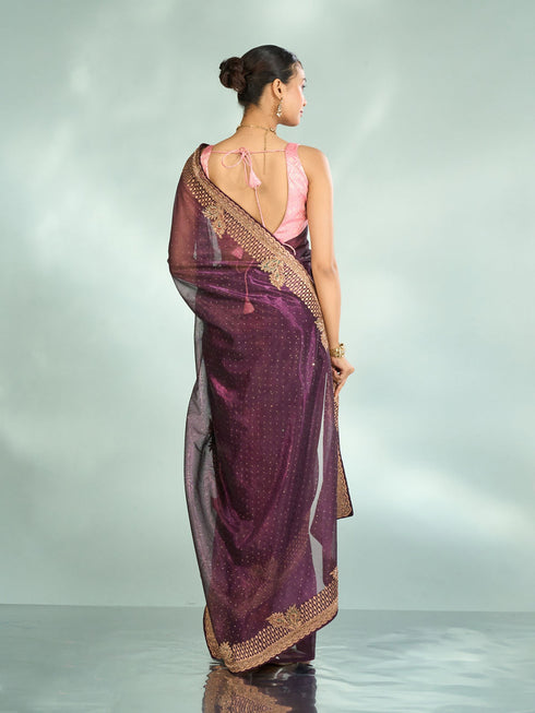 Mohey Enchanting Wine Festive Saree