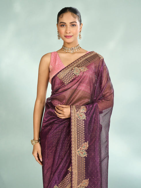 Mohey Enchanting Wine Festive Saree