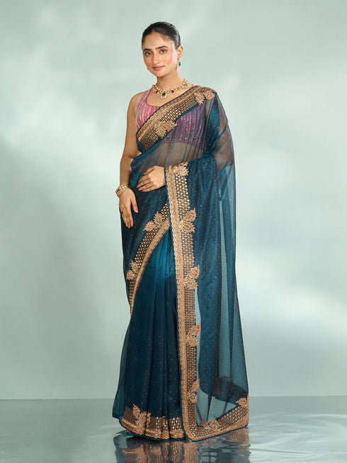 Mohey Minimally Blue Saree