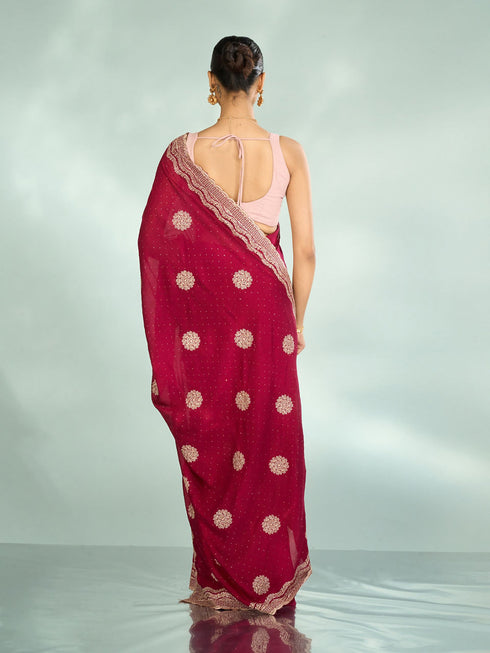 Mohey Gleaming Maroon Saree