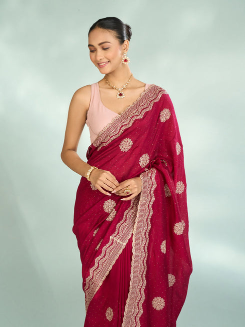 Mohey Gleaming Maroon Saree