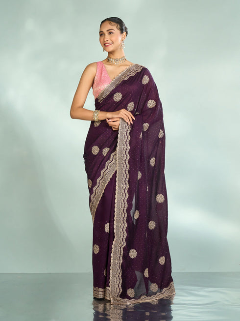 Mohey Wine Elegance Saree