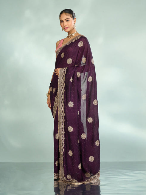 Mohey Wine Elegance Saree