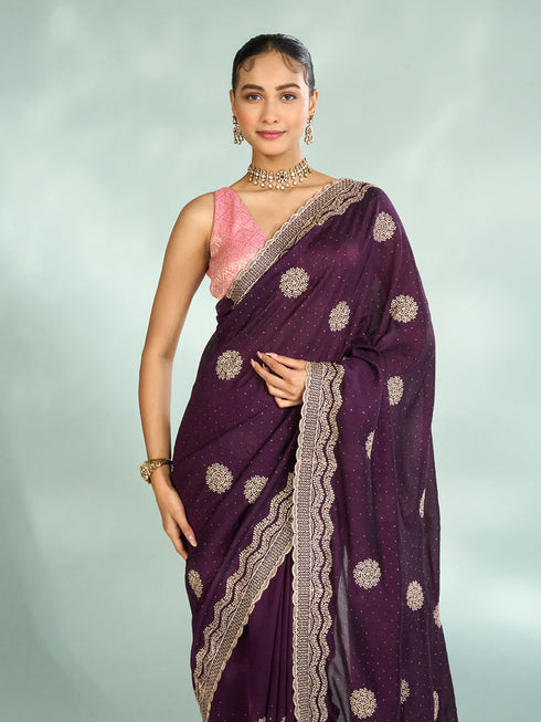Mohey Wine Elegance Saree