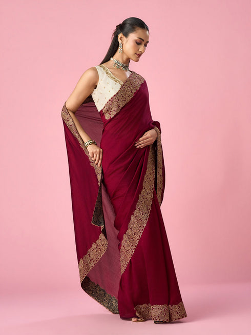 Mohey Wine Silk Saree with Zari Work
