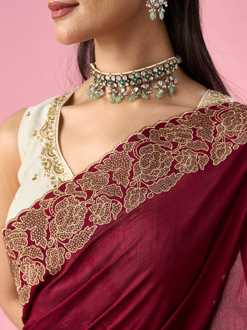 Mohey Wine Silk Saree with Zari Work
