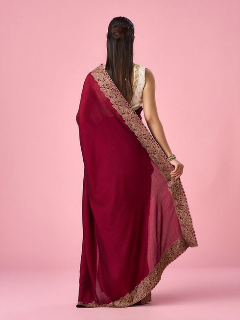 Mohey Wine Silk Saree with Zari Work