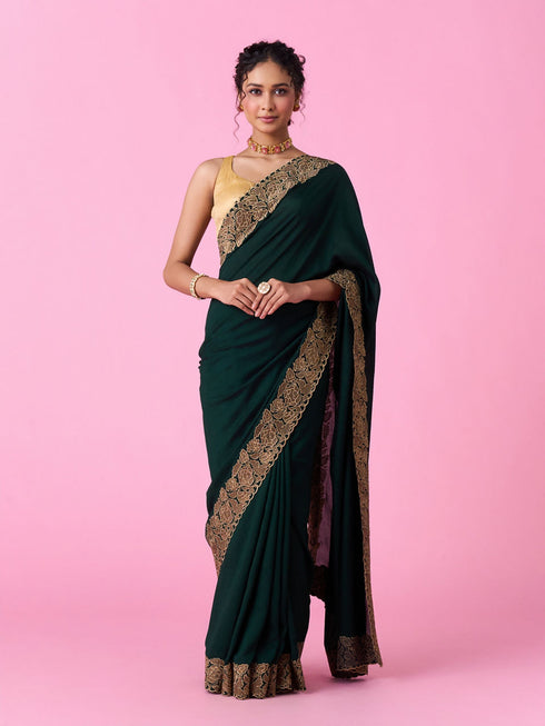 Mohey Bottle Green Lush Saree