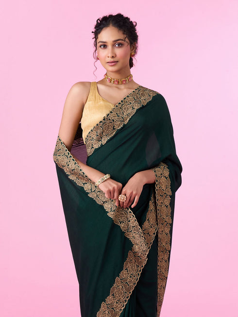 Mohey Bottle Green Lush Saree