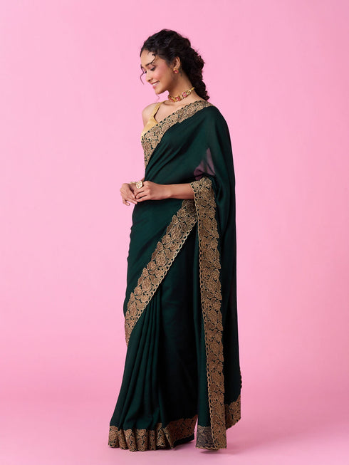 Mohey Bottle Green Lush Saree