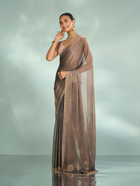 Mohey Elegant Grey Chinon Saree