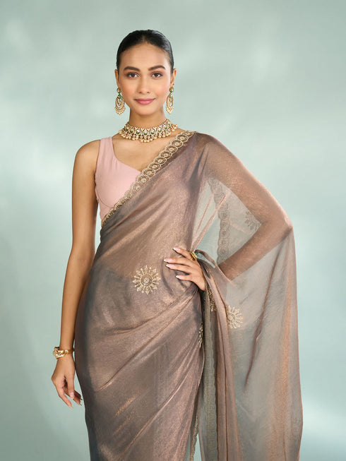 Mohey Elegant Grey Chinon Saree
