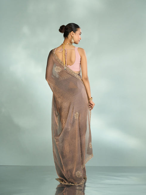 Mohey Elegant Grey Chinon Saree
