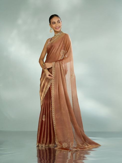 Mohey Elegant Rust Red Chinon Saree