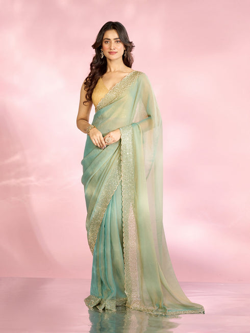 Mohey Ethereal Light Blue Organza Saree