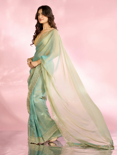 Mohey Ethereal Light Blue Organza Saree