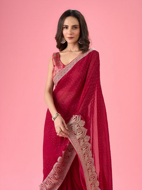 Mohey Pink Elegance Organza Saree
