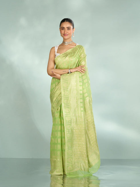 Mohey Pista Green Festive Saree