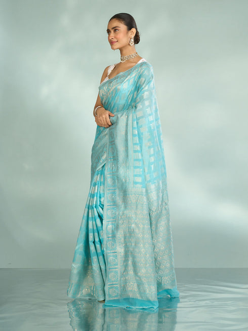 Mohey Luminous Light Blue Splendor Saree