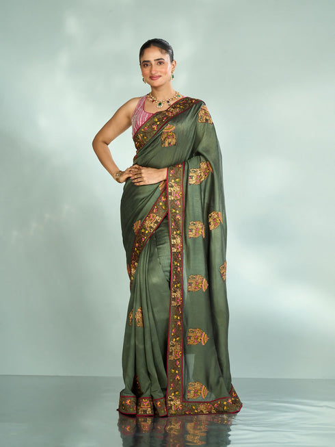 Mohey Pistachio Festive Elegance Saree