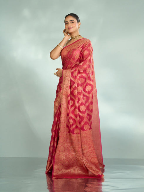 Mohey Pink Synthesis Silk Saree
