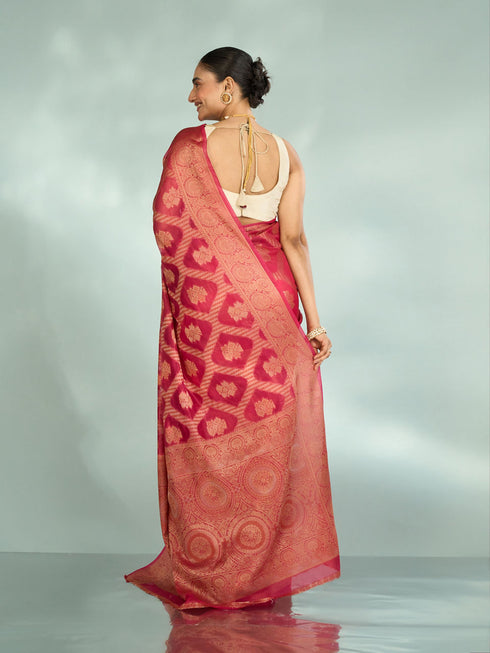 Mohey Pink Synthesis Silk Saree