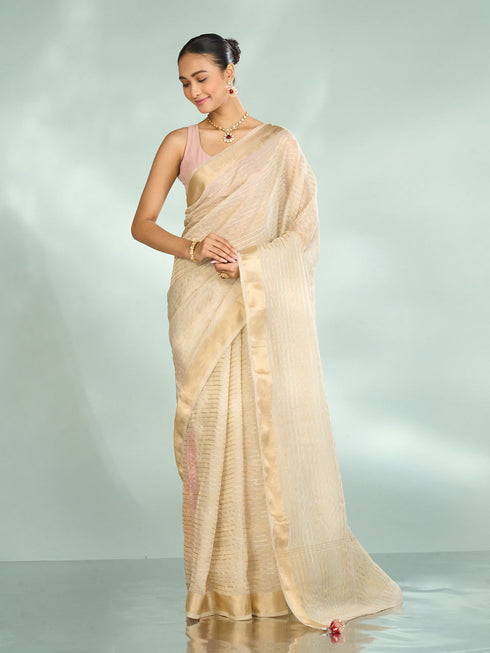 Mohey Elegance Unveiled Cream Banarasi Saree