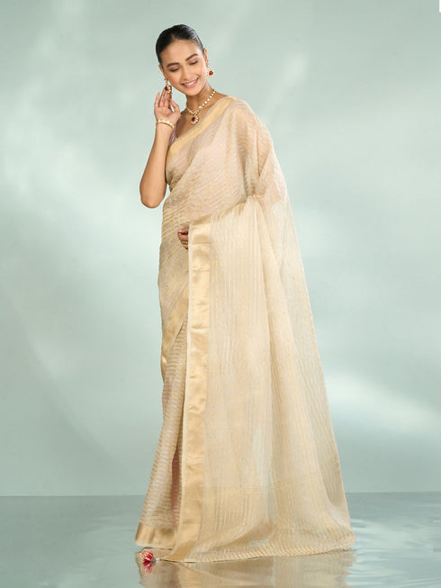 Mohey Elegance Unveiled Cream Banarasi Saree