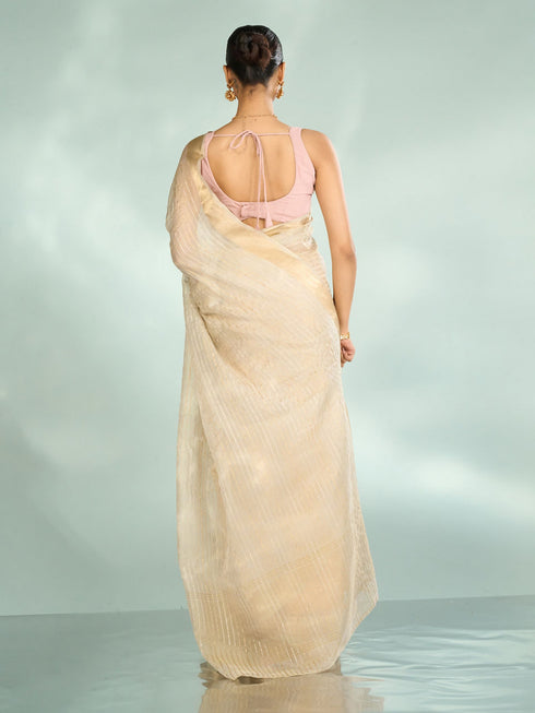 Mohey Elegance Unveiled Cream Banarasi Saree