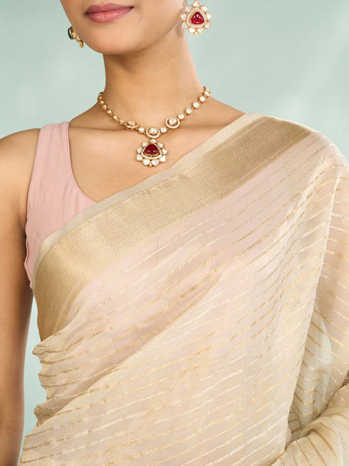 Mohey Elegance Unveiled Cream Banarasi Saree