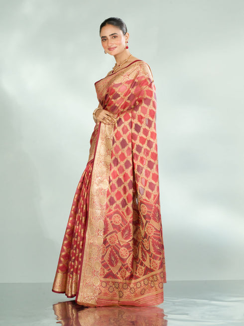 Mohey Splendid Coral Saree