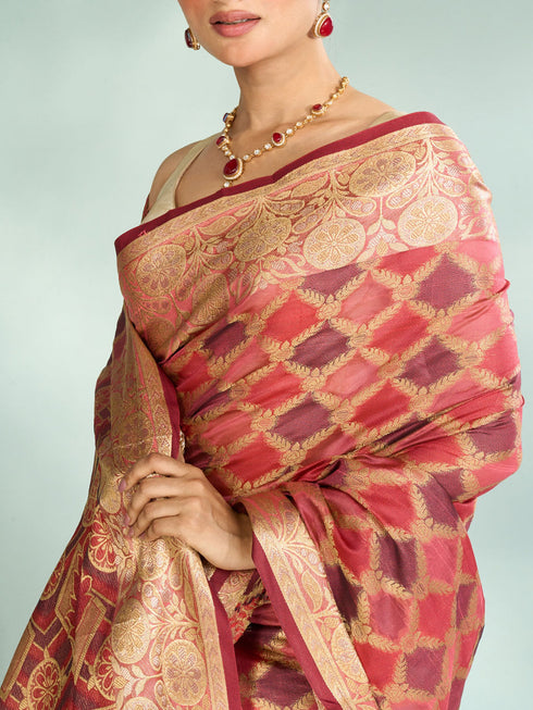 Mohey Splendid Coral Saree