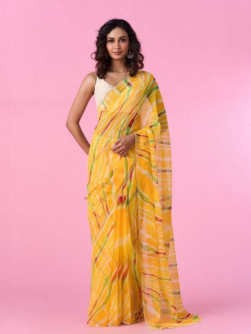 Mohey Mustard Yellow Chiffon Saree