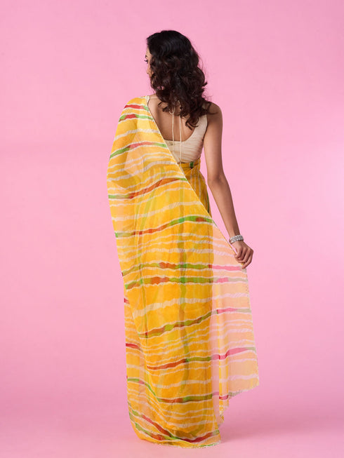 Mohey Mustard Yellow Chiffon Saree