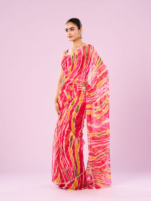 Mohey Elegant Pink Chiffon Saree