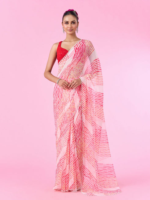 Mohey Radiant Rani Pink Chiffon Saree