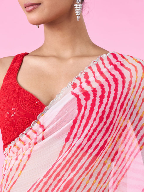 Mohey Radiant Rani Pink Chiffon Saree