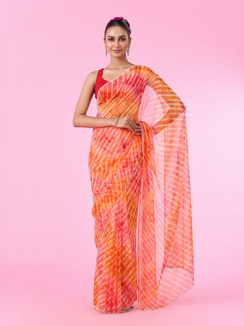 Mohey Orange Chiffon Wonder Saree