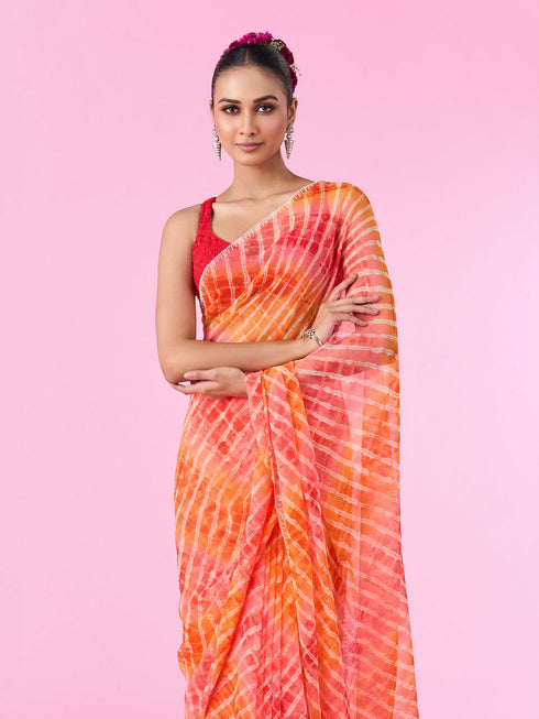 Mohey Orange Chiffon Wonder Saree