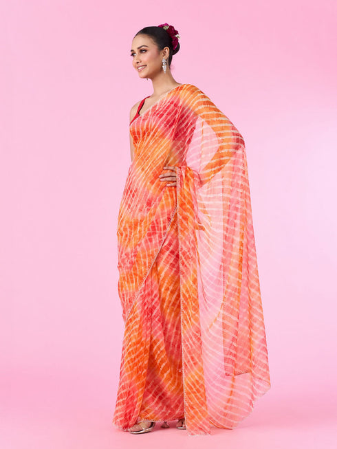 Mohey Orange Chiffon Wonder Saree