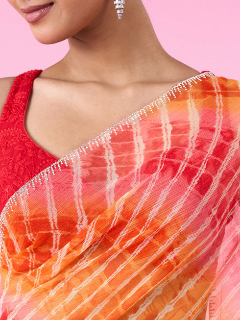 Mohey Orange Chiffon Wonder Saree