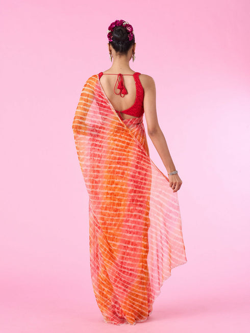 Mohey Orange Chiffon Wonder Saree