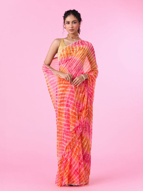 Mohey Radiant Rani-Orange Chiffon Saree