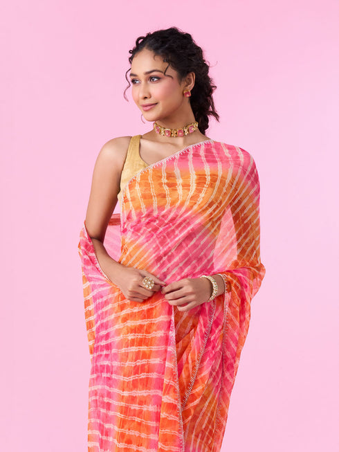 Mohey Radiant Rani-Orange Chiffon Saree