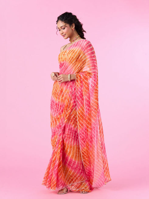 Mohey Radiant Rani-Orange Chiffon Saree